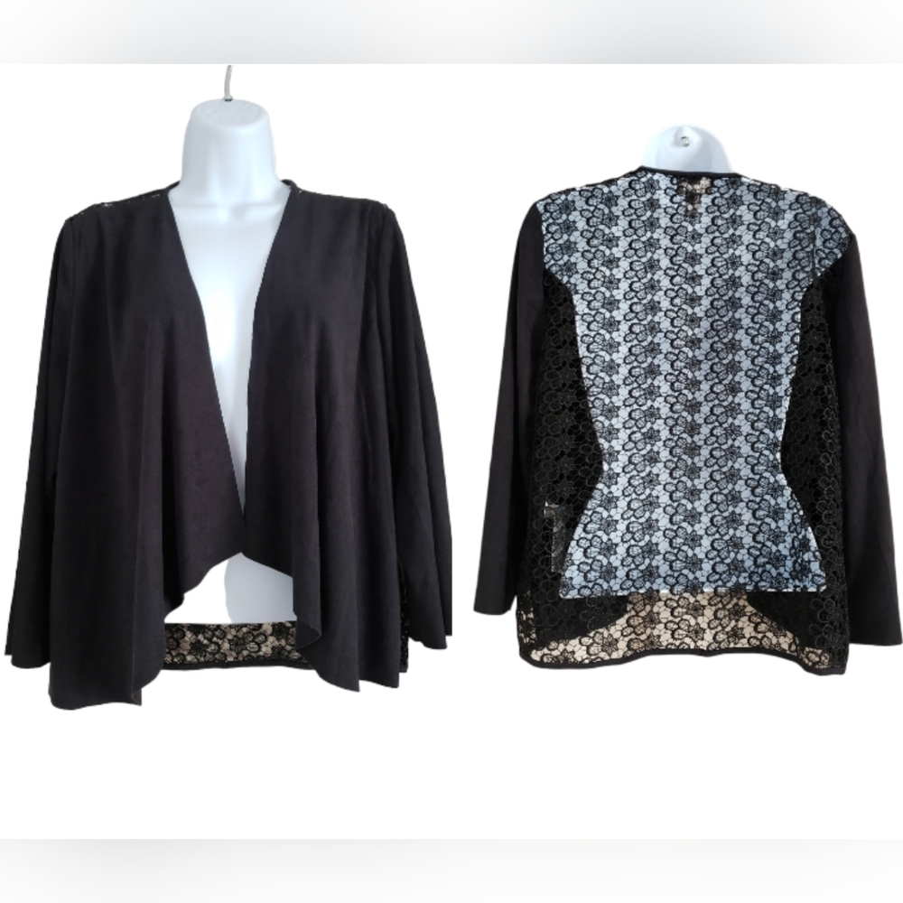 NWOT Chicos black open front lace back cardigan Womens Medium